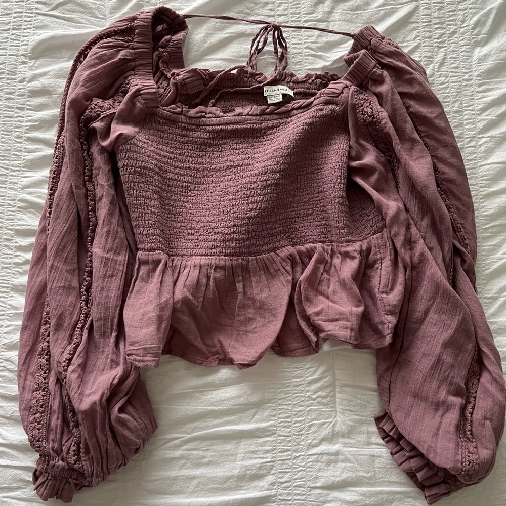 American Eagle Purple cropped poplin blouse